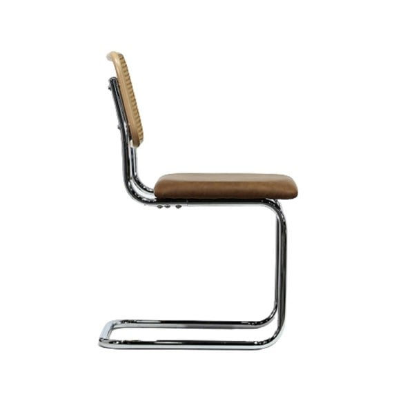 Furniture One Dining Chairs Set of 2, PU Upholstered Dining Room Kitchen Armchair with Cane Back and Metal Frame for Living Room, Bedroom