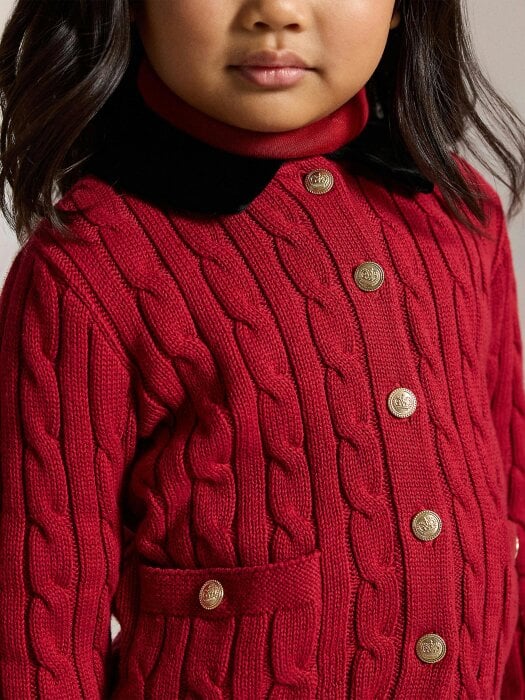 Ralph Lauren Kids Ralph Lauren Girls Cable Knit Cardigan in Red