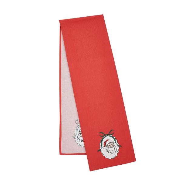 Catherine Lansfield Christmas Vintage Stripe Embroidered Cotton Dining Table Runner Red