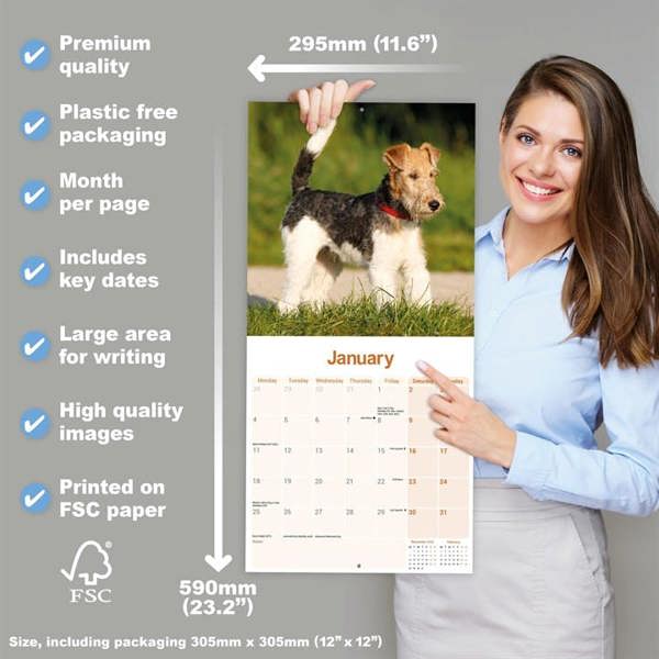 Wire Haired Fox Terrier Calendar 2027, Wall Calendars, Month To View, Dogs, Gift