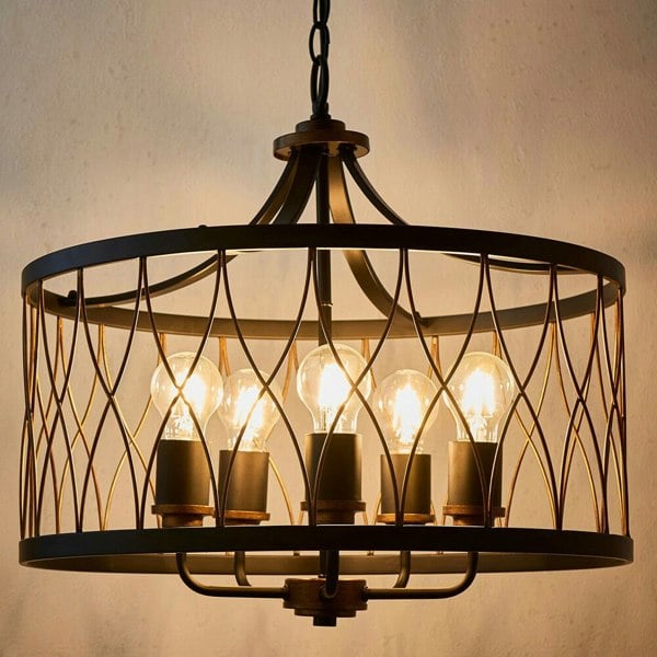 Multi Light Ceiling Pendant 5 Bulb MATT BLACK & BRONZE Vintage Chandelier Lamp Loops