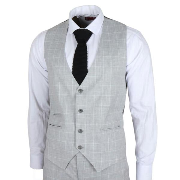 Infinity Leather Men's Grey Checked 3 Piece Suit Tailored Fit