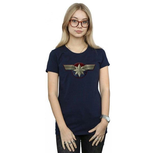 Marvel Womens/Ladies Captain Marvel Chest Emblem Cotton T-Shirt - Navy Blue