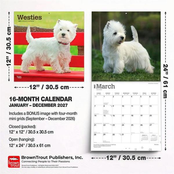Westies Calendar 2027, Wall Calendars, Month To View, Dogs, Gift