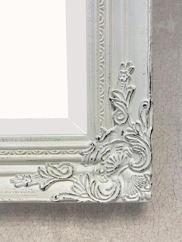 Downton Interiors Antique White Wood Frame Wall Mirror with Bevelled Glass 53cm x 43cm