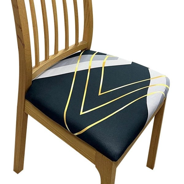 Anyseat Chair Cover Black and White Gold Triangular Design Stretch Seat Cover for Home Dinning Kitchen Washable Removable