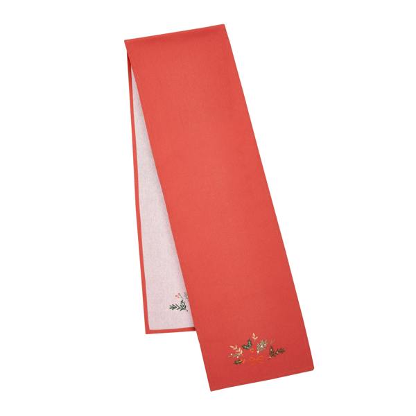 Catherine Lansfield Christmas Holly Stripe Cotton Dining Table Runner Cream / Red