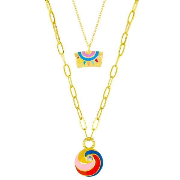 Spero London Enamel Mystic and Spiral Sterling Silver Necklace Layering Set