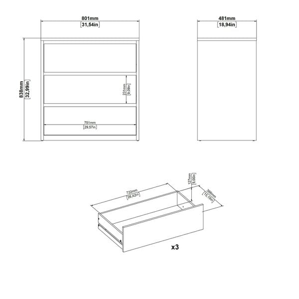 Wyld Haus Salzburg White Wooden Chest 3 Drawers