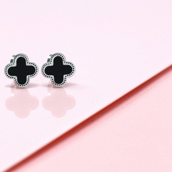 Say It With Clover Earrings - Stainless Steel (Silver Plated & Black)