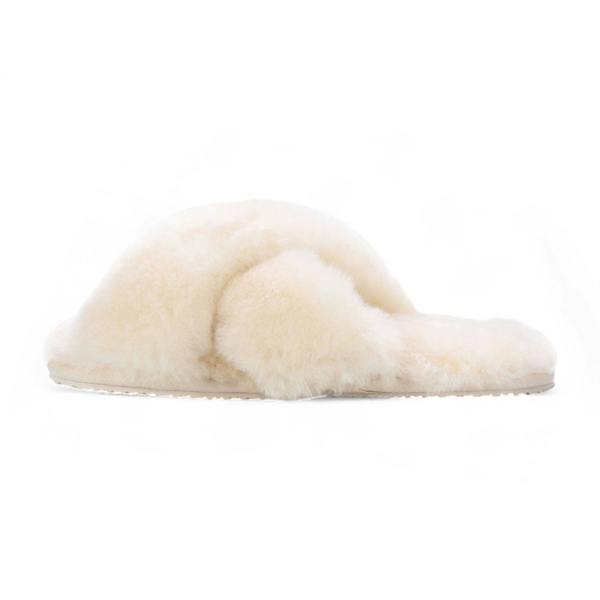 Infinity Leather Women's Sheepskin Slippers Beige Warm Winter Fur Crossover - Snowbelle