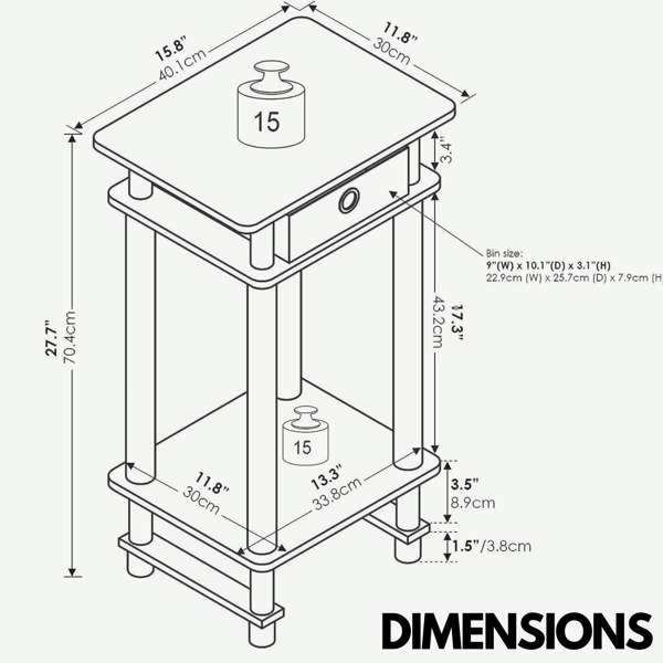 Rafaelo Mobilia Industrial Rustic Side Table With Fabric Drawer