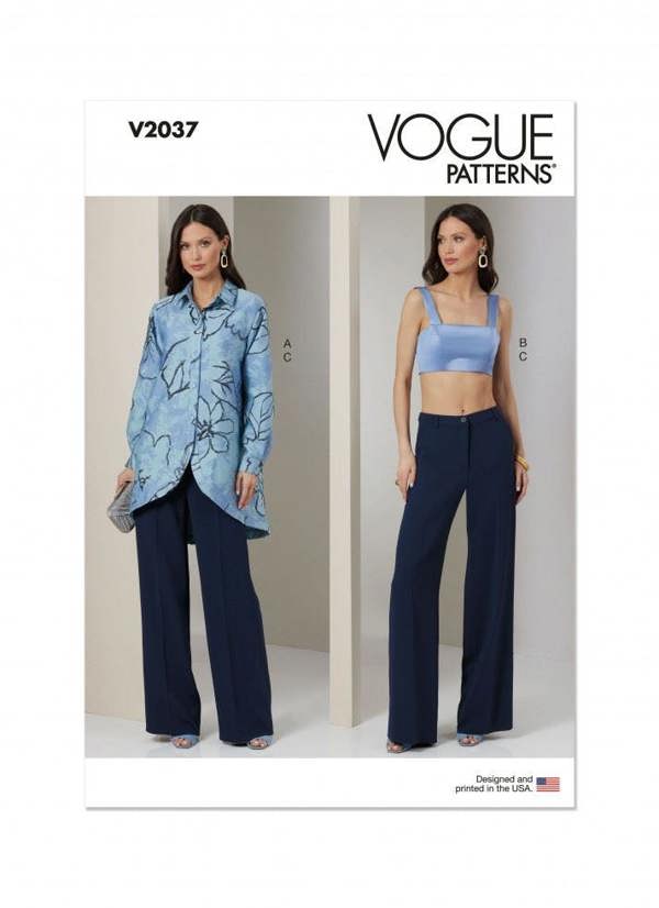 Vogue Sewing Pattern 2037, Tops, Shirts, Trousers for Women, B5(8-10-12-14-16) - Intermediate