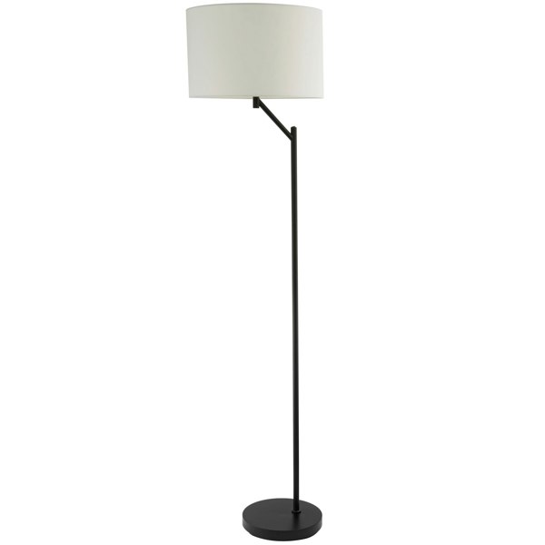 Designer Matte Black Floor Lamp with Rocker Switch and Ivory White Fabric Shade Image 2