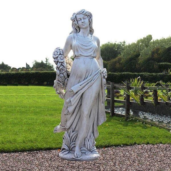 Elegant White Stone Cast Lady With A Rose Garland  1 m 76 Tall