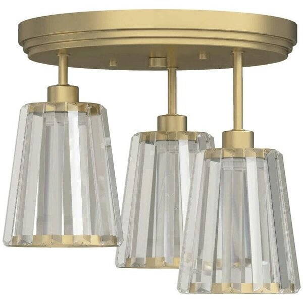 3-Light Crystal Glass Ceiling Light, Triple Head with Dual Mounting, Modern Ceiling Lamp for Living Room, Gold Tone