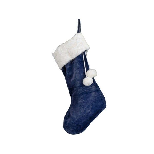 Samuel Alexander 55cm Blue Soft Plush Hanging Christmas Stocking with Faux Fur Trim and Pom Poms