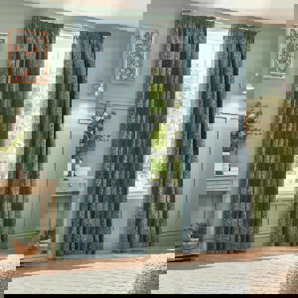 Wylder Nature Grantley Jacquard Pencil Pleat Curtains - Wedgewood