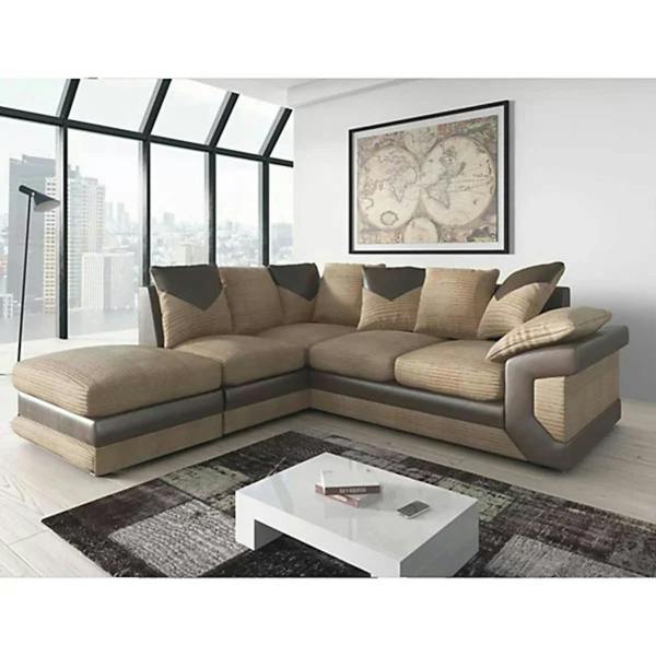 Dino Jumbo Cord Left Hand Facing Corner Sofa Brown & Beige