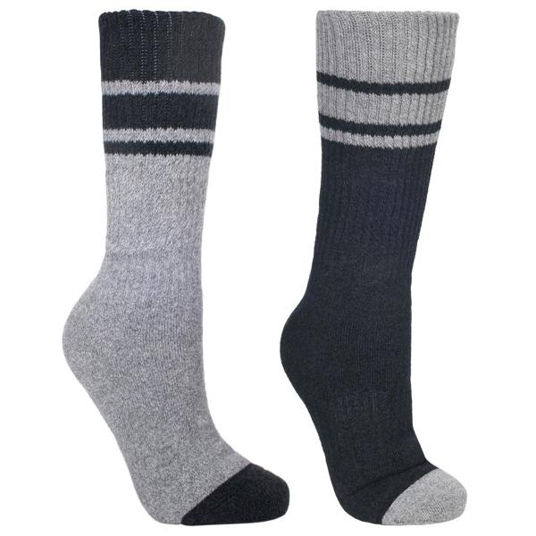 Trespass Mens Hitched Two Tone Anti Blister Hiking Boot Socks (2 Pairs) - Black/Grey Marl - 