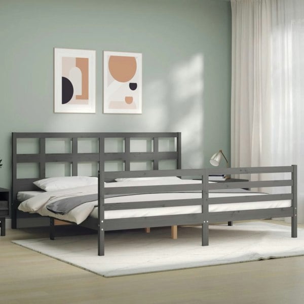 Berkfield Bed Frame with Headboard Grey 200x200 cm Solid Wood