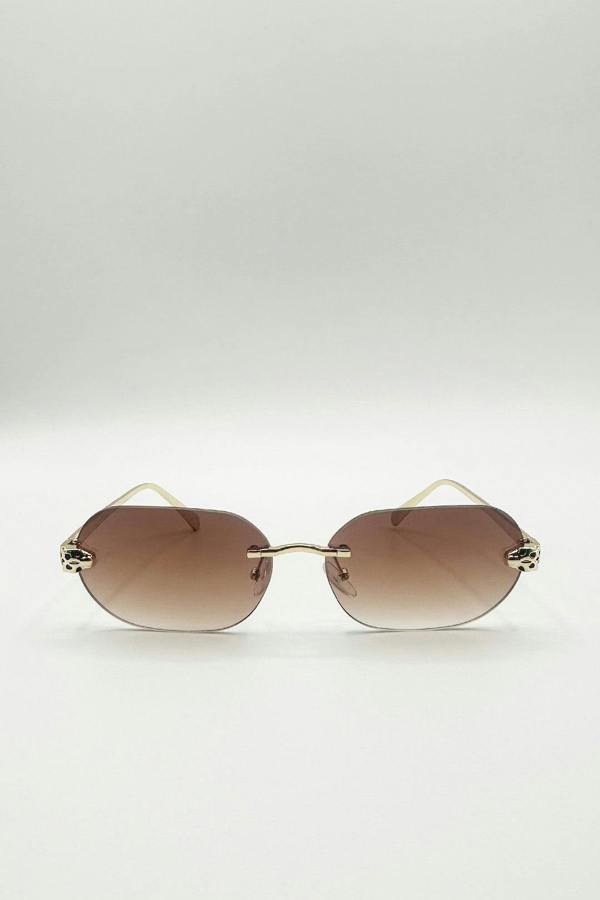Jaguar Detail Rimless Sunglasses In Brown - svnx