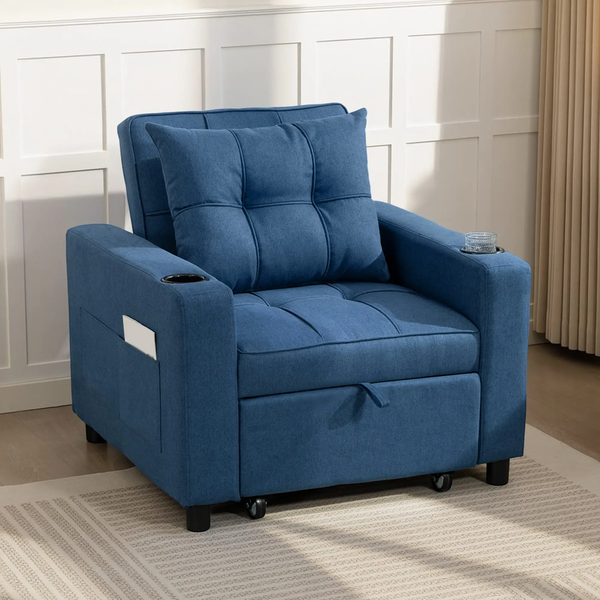 3-in-1 Single Sofa Bed, Convertible Sleeper Chair Bed - Dark Blue