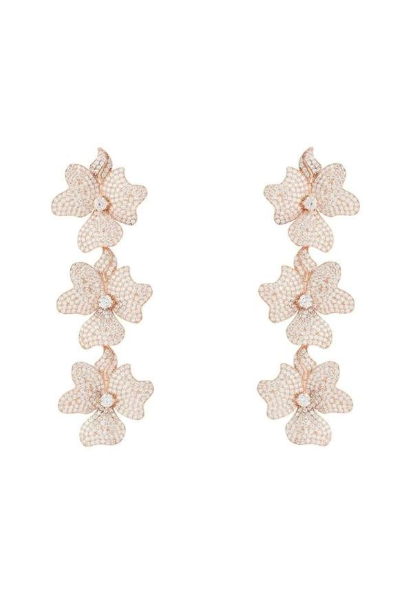 Jasmine Flower Triple Drop Earrings Rosegold - LATELITA Earrings