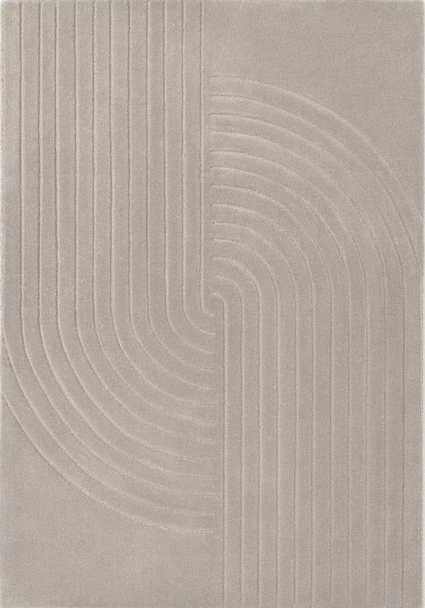 Textured gray rug with wavy line pattern