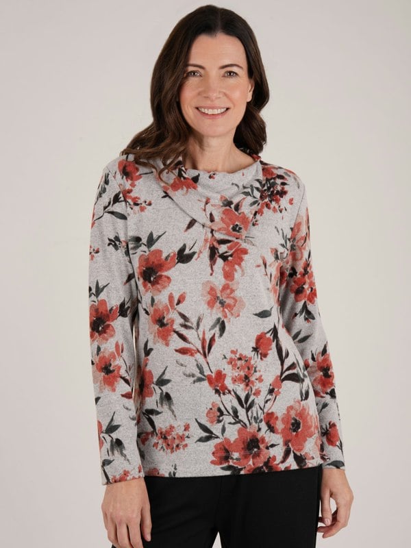 TIGI-Wear Floral Printed Split Neck Top
