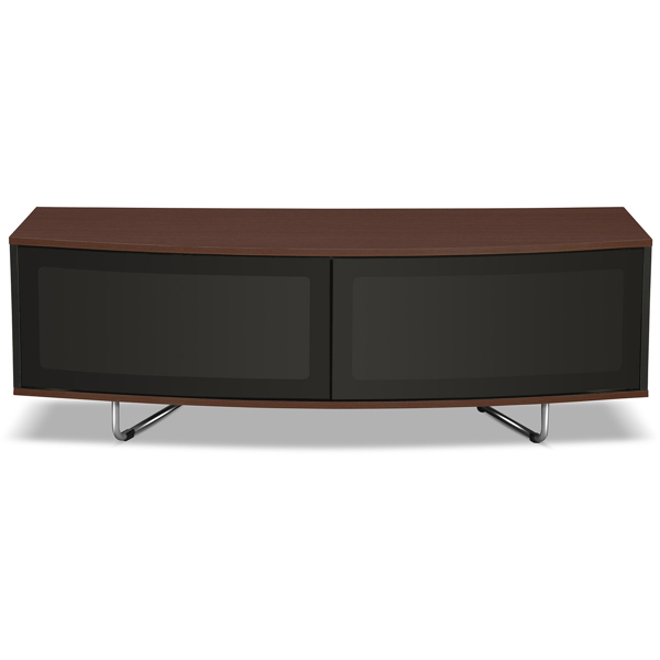 Homeology Caru Black and Walnut Beam-Thru Remote Friendly Super-Contemporary"D" Shape Design 32"-65" LED/OLED/LCD TV Cabinet