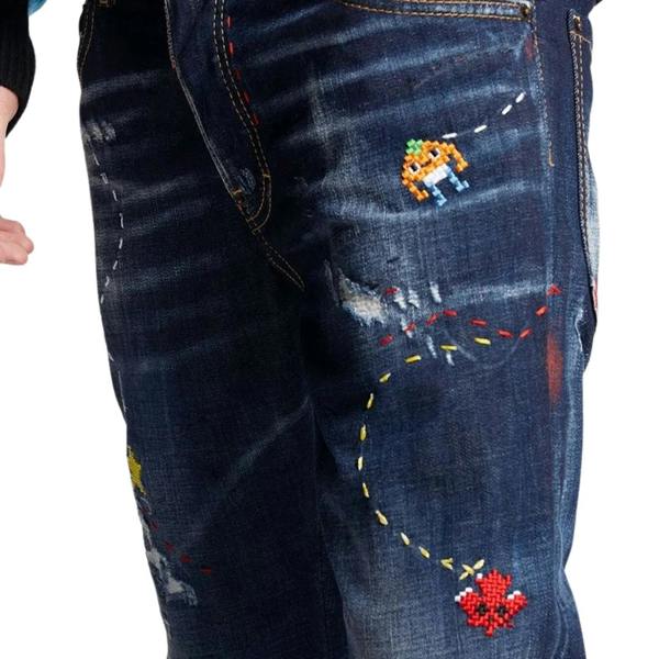 DSQUARED2 Skater Jean Dark Monster Maze Wash Blue Jeans W32