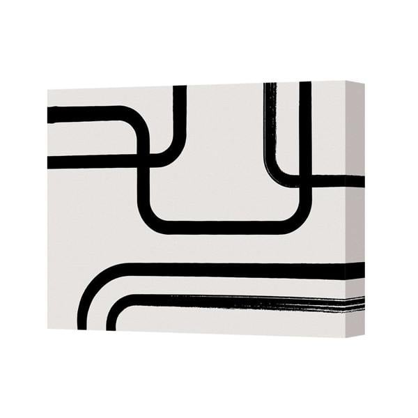 Benjamin Tate Design Contemporary Abstract Black Line Canvas Art Print With Deep Wooden Frame