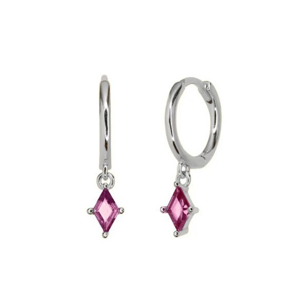 Ruby July Birthstone Silver Delicate Dangle Hoops