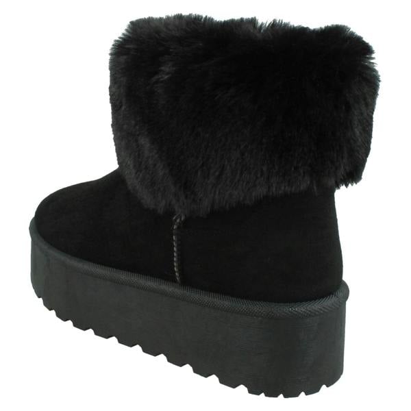 Spot On Ladies Spot On Platform Comfy Ankle Boots with Faux Fur Collar F4463
