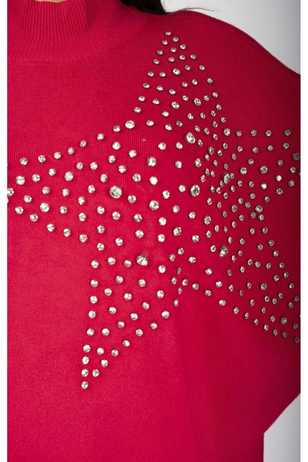 Jaira Oversized Knitted Jumper With Studded Star Detail - Red
