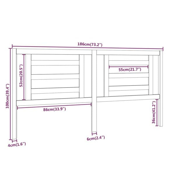 Berkfield Bed Headboard Grey 186x4x100 cm Solid Pine Wood