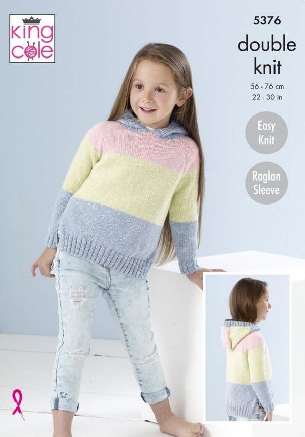 King Cole Cotton Top DK Knitting Pattern 5376, Sweaters, Hoodies for Kids, 22 - 30 Inches - Easy