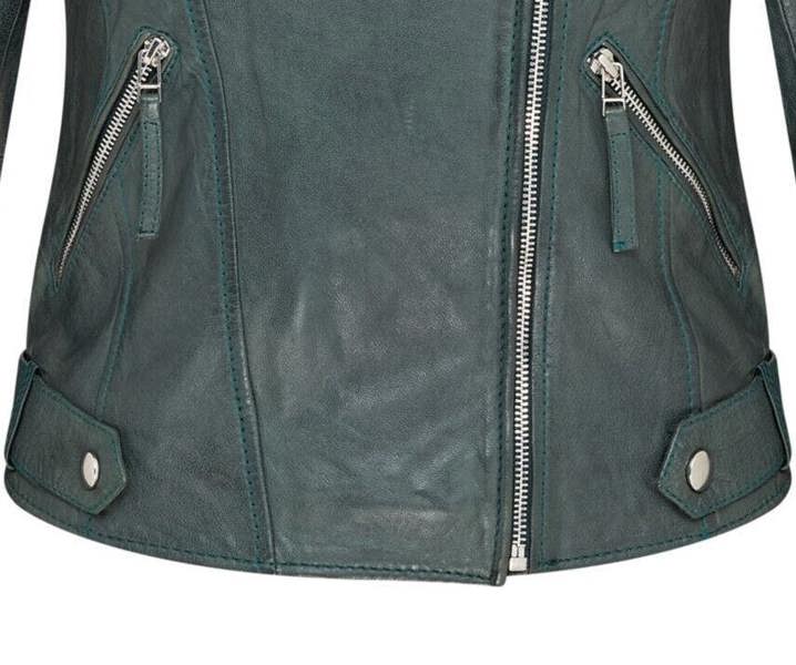 Infinity Leather Womens Green Biker Leather Jacket - Denver