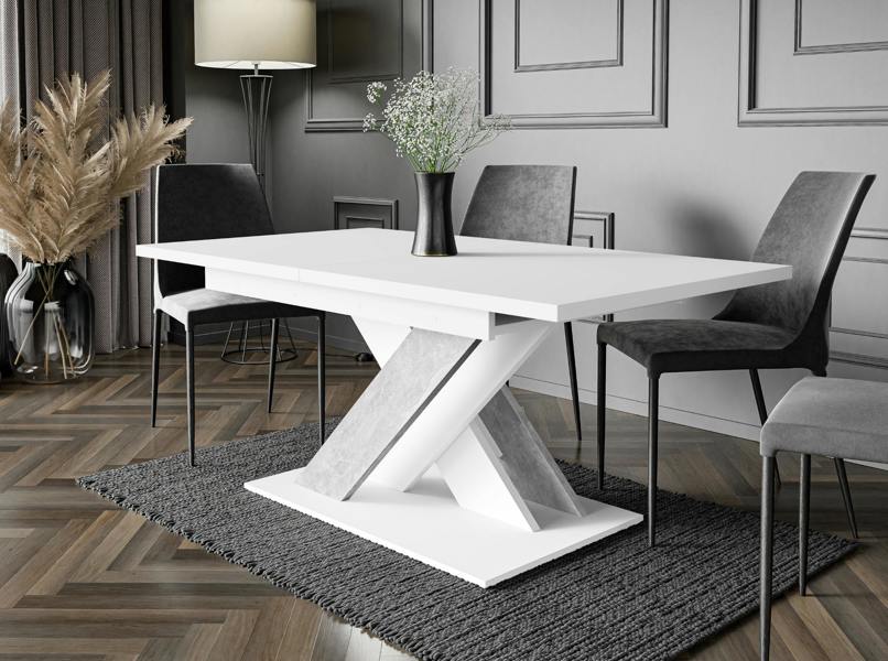 PHD Furniture BRONX Extendable Dining Table 140–180cm – White & Concrete Grey Effect