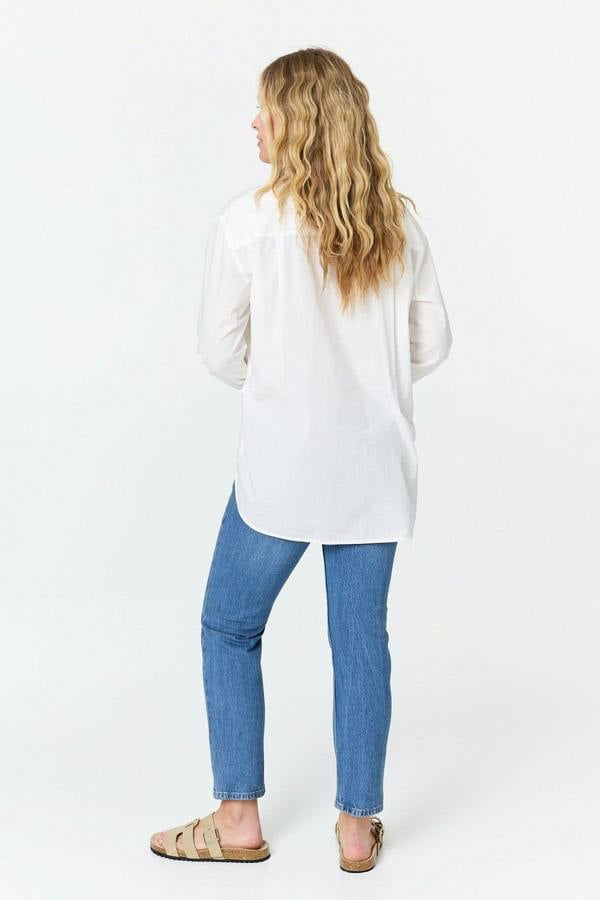 White | Long Sleeve Embroidered Texture Shirt