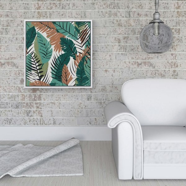 Warren Reed Tropical Floral Leaves Green Brown Framed Canvas