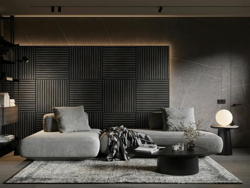 Fuse Acoustic Wooden Slatted Wall Panel in Charcoal Oak