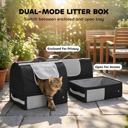 PawHut Portable Cat Litter Box with Zipper & Lid for Travel, Black