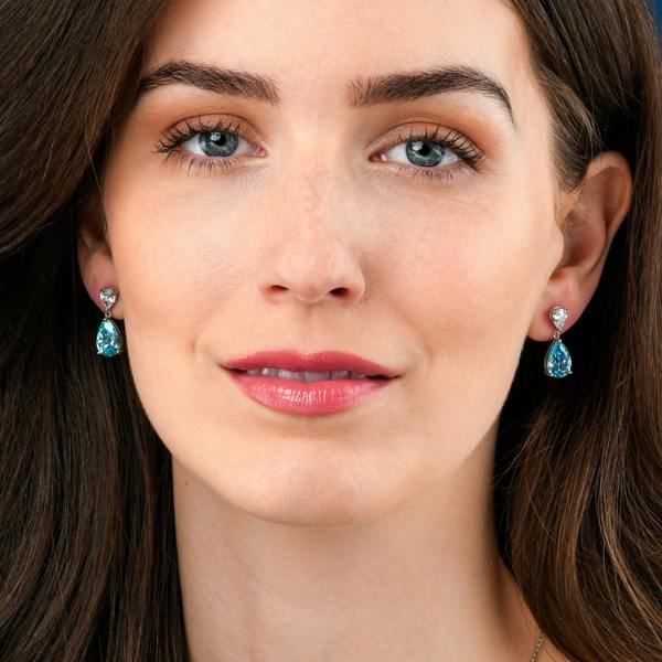namana 925 Sterling Silver Light Blue Pear Shaped Drop Earrings For Women