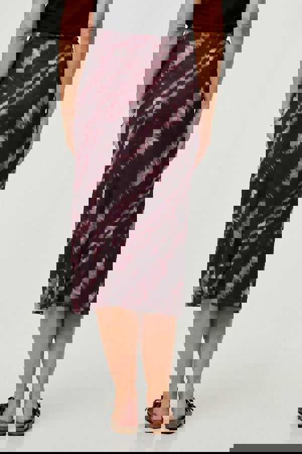 Burgundy | Tie Dye Ruched High Waist Midi Skirt
