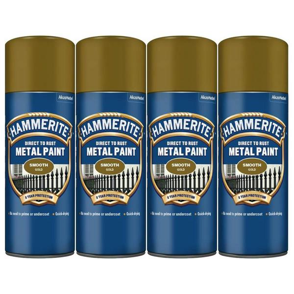 Hammerite 4X Hammerite Smooth Gold Spray Paint 400ml