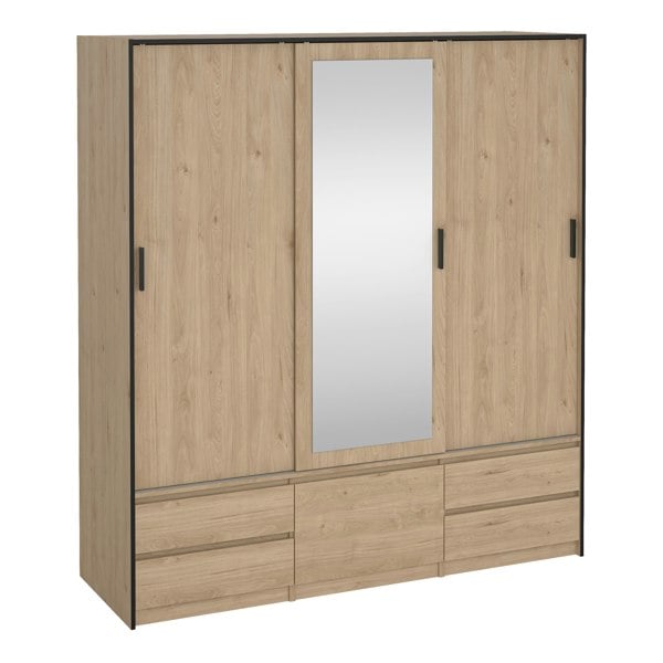 Furniture To Go Line Wardrobe with 2 Sliding Doors 1 Sliding Door with Mirror in Jackson Hickory Oak