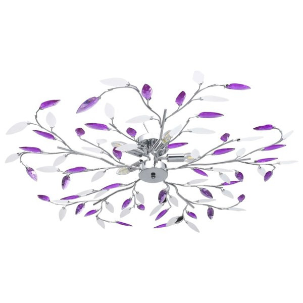 Berkfield Ceiling Lamp with Acrylic Crystal Leaf Arms for 5 E14 Bulbs Purple