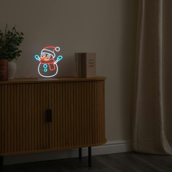 Samuel Alexander 30cm Snowman Neon-Style Light Up Christmas Decoration with USB Power Cable
